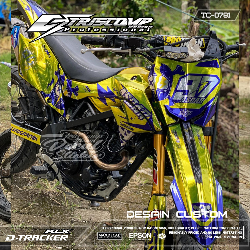 Decal Sticker KLX Body Dtracker 150 New Bahan Chrome Metalik Silver Fullbody Warna Hijau Stabillo bi