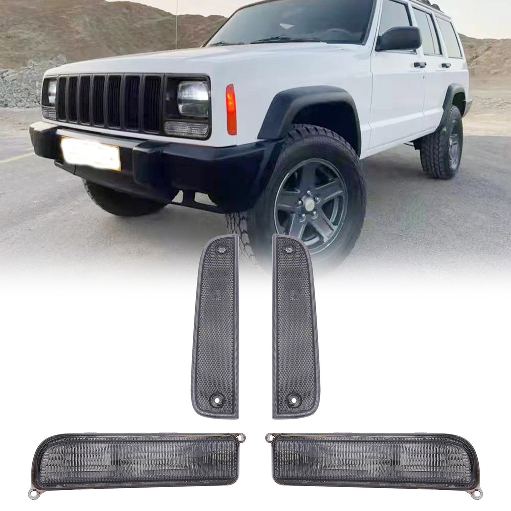 Fits for Jeep 97-01 XJ Signal Lights - COMBO Smoke Bumper Turn Signal + Corner Side Marker Lamps Set