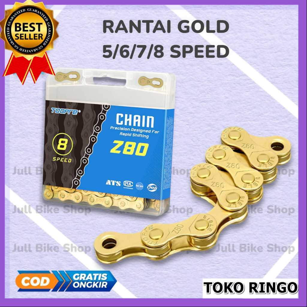 Rantai TOOPRE 5 6 7 8 speed EMAS gold sepeda lipat mtb dll 116 link altus universal BEST QUALITY