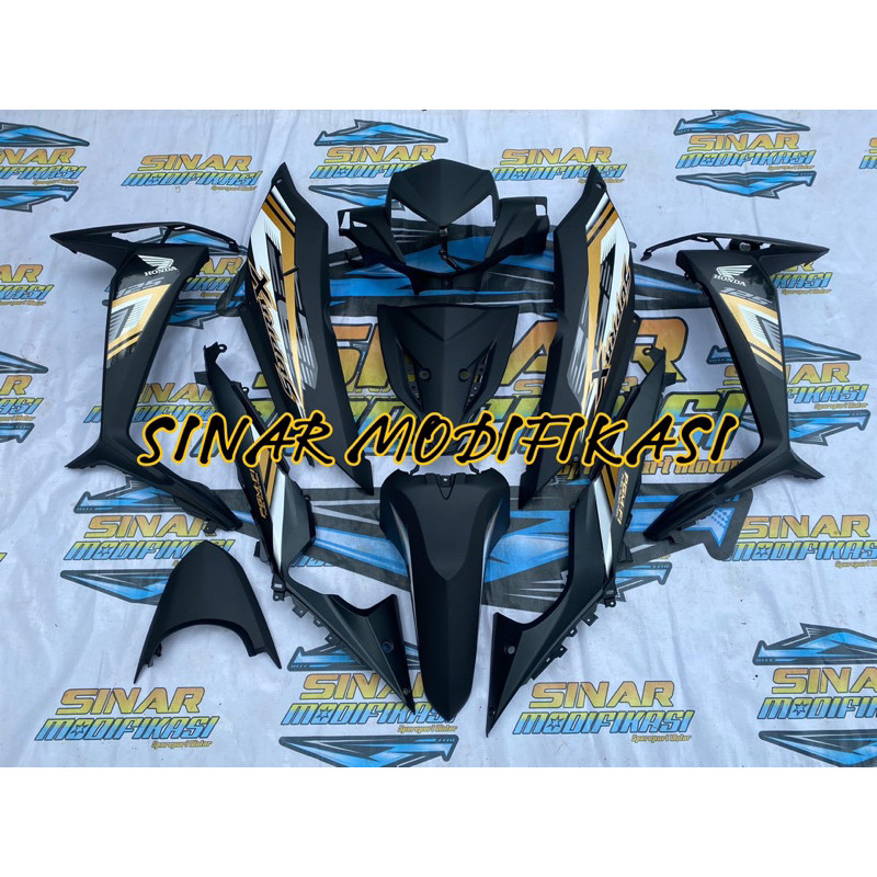 Cover Body supra x 125 fi cover full set body halus supra x 125 fi warna hitam doff plus striping