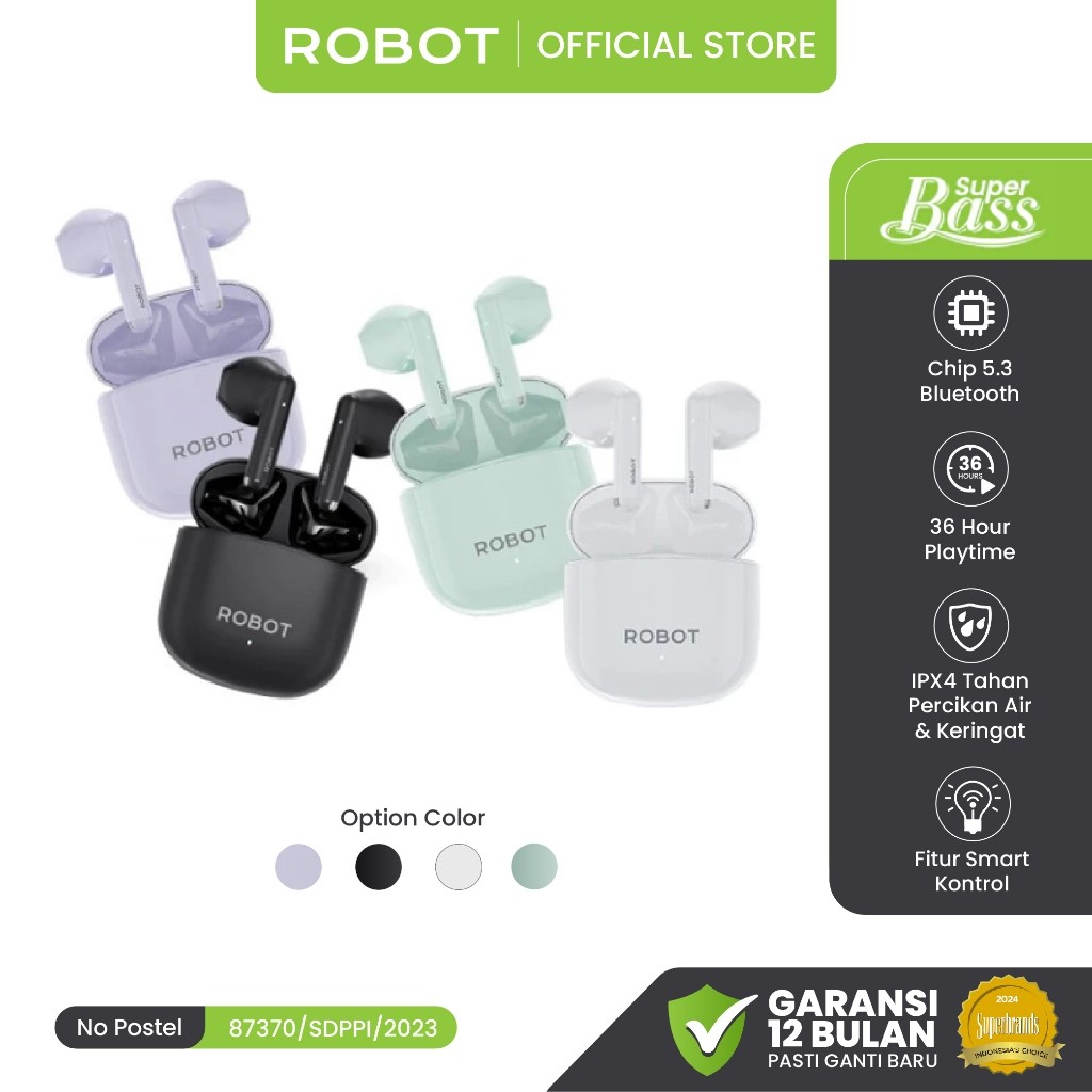 OTOMAX ROBOT TWS Wireless Earphone Bluetooth Chip 5.3 Airbuds Tahan Air Keringat IPX 4 T60 Original 