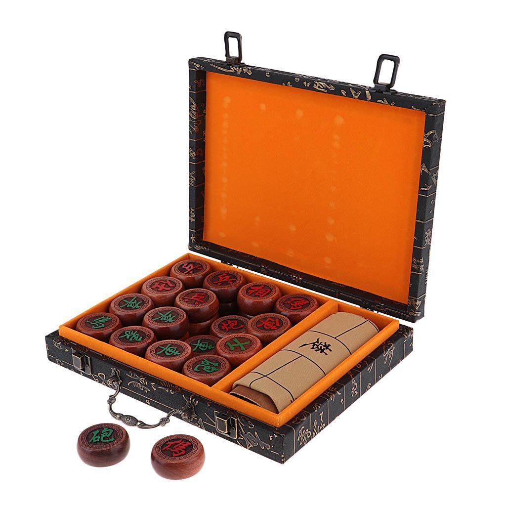 Vintage Rosewood Chinese Chess Set Xiangqi Travel Game Set with Wooden Box and