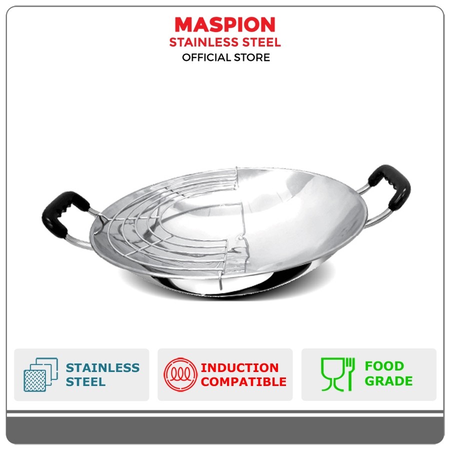 Maspion Panda Wajan Stainless Steel Aster Wok + Tempura 30 cm