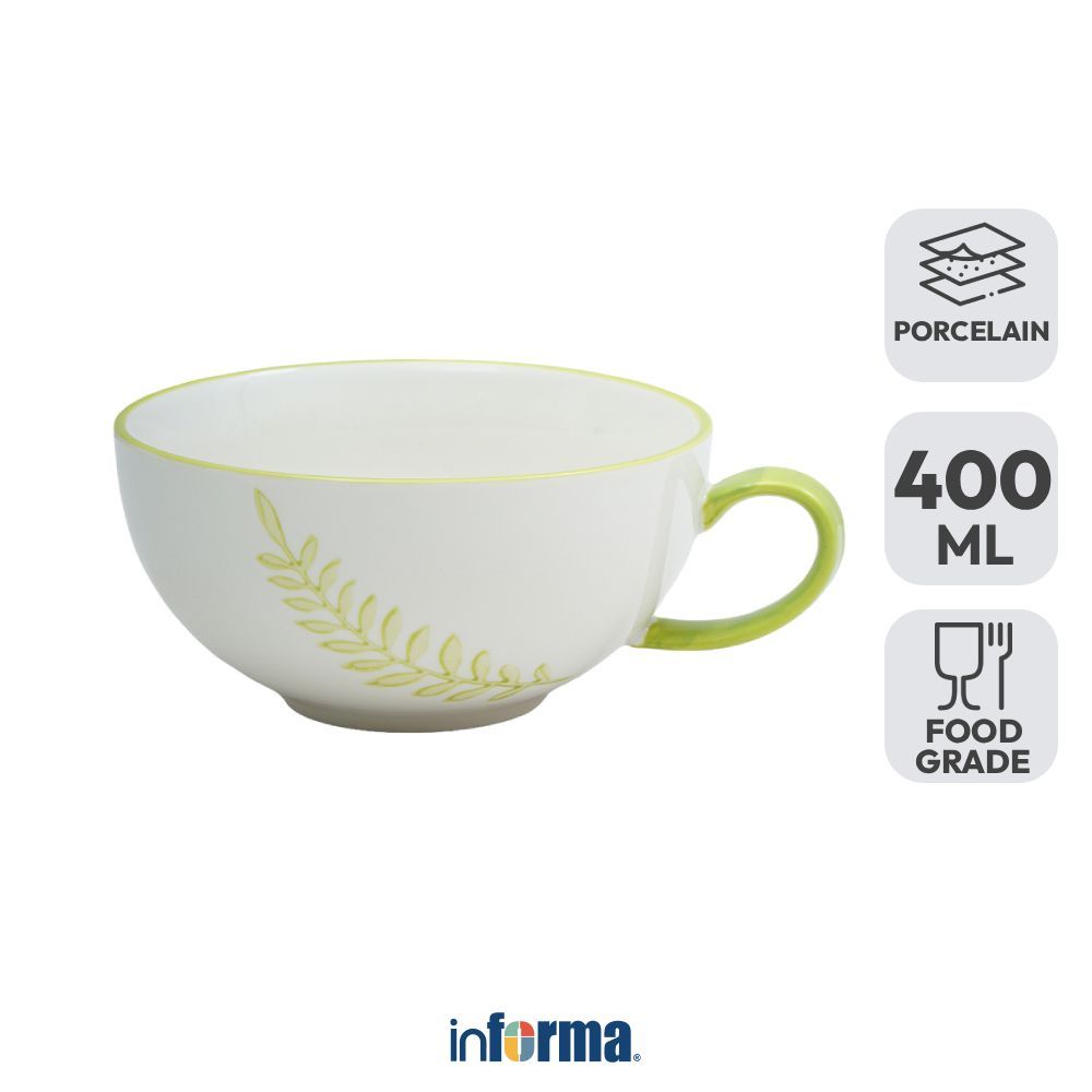Informa Appetite Celosia Cangkir Mug Porcelain Leaf 400 ml - Putih Gelas Minum Tea Cangkir Kopi Wada