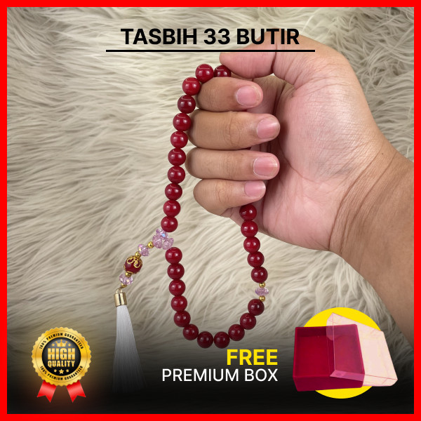 Tasbih Batu Giok Alam Merah / Tasbih Batu Alam Giok Asli / Premium Gift Box