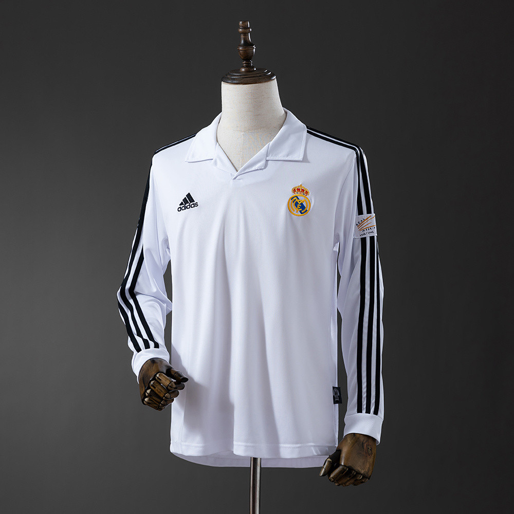 Jersey Real Madrid 2002/03 Home Long Sleeve Retro T shirt pria