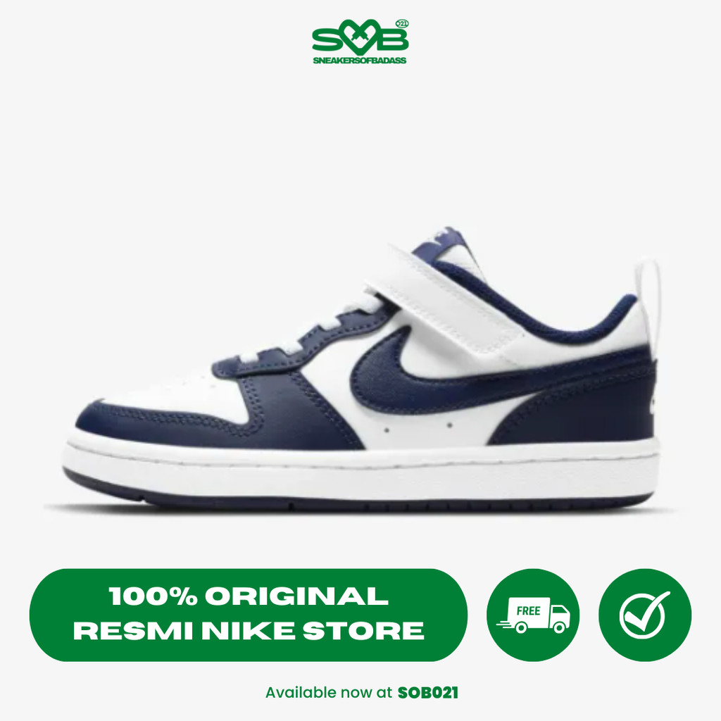 Sepatu Sneakers Nike Kids Court Borough Low 2 Shoes White/Signal Blue/Blue Void - BQ5451-107