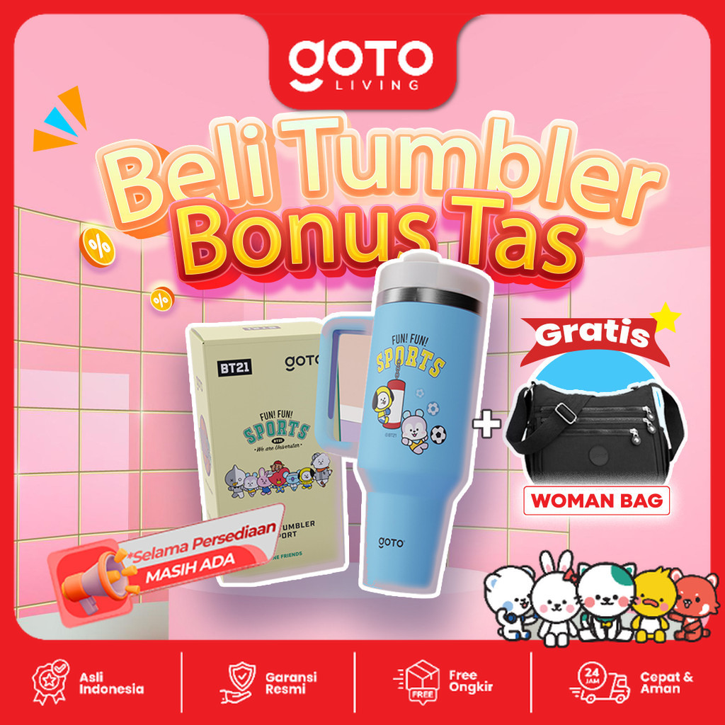 [Goto Paket Bundling 2 In 1] Botol Minum Tumbler BT21 Sport Tahan Panas Dingin 1200ML + Sling Bag Ta