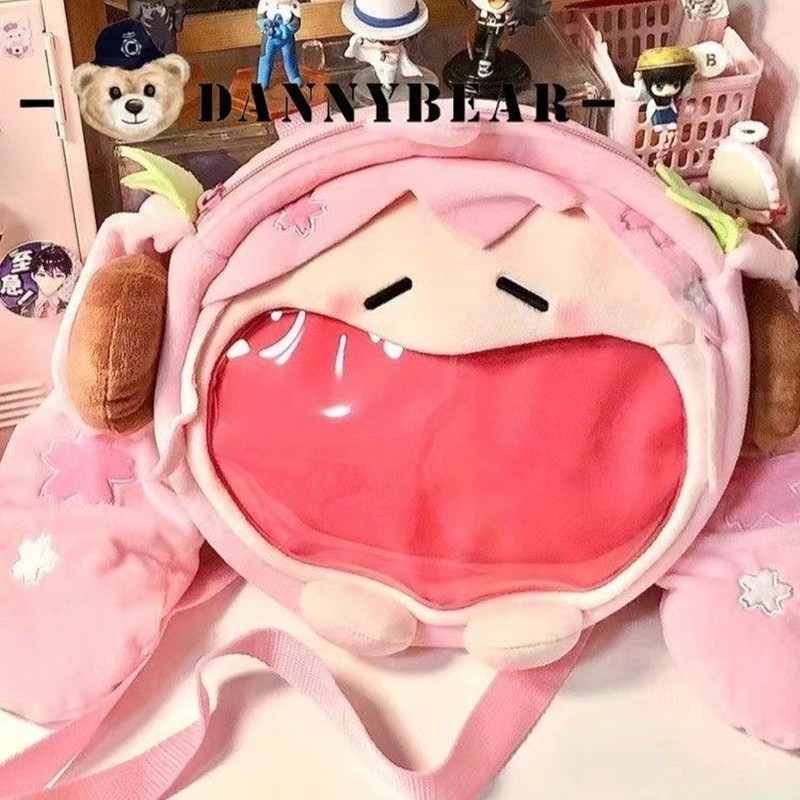 Hatsune Miku Doll Bag Cute Plush Big Mouth Bag Pink Headset Bag Japanese Storage Backpack Girl Bag S
