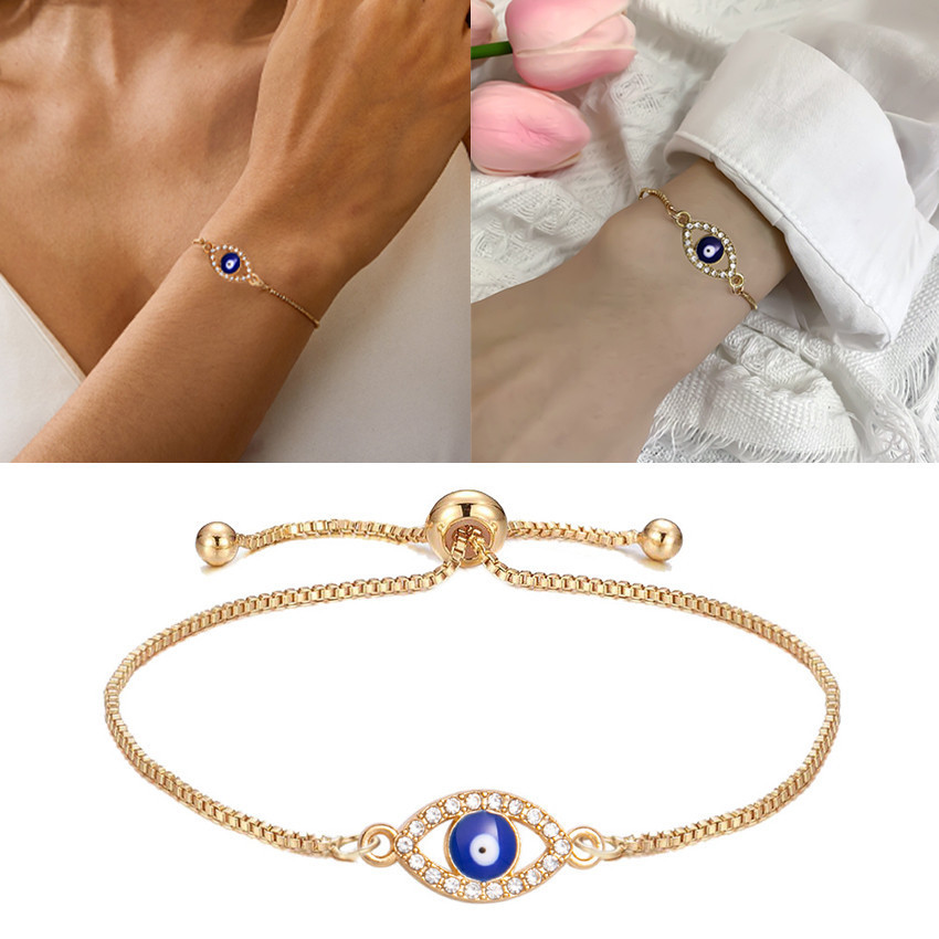 Machinegard Gelang Evil Eye Bracelet Gelang Rantai Titanium Kristal Berlian Wanita Gelang Turki Boho