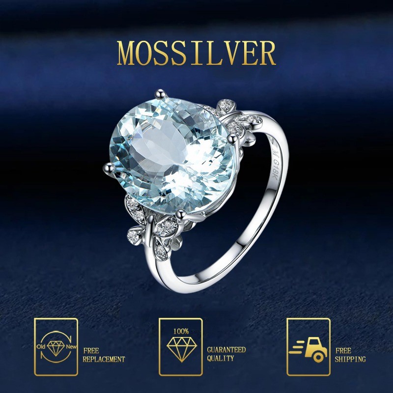 MOSSILVER Cincin Kupu-Kupu Topaz Biru Laut Mewah Ringan yang Modis