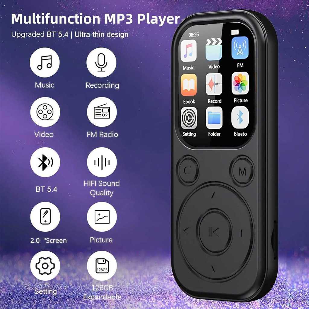 MP3 Digital Audio Player HiFi Bluetooth MP4 2 Inch 210mAh - SD-09
