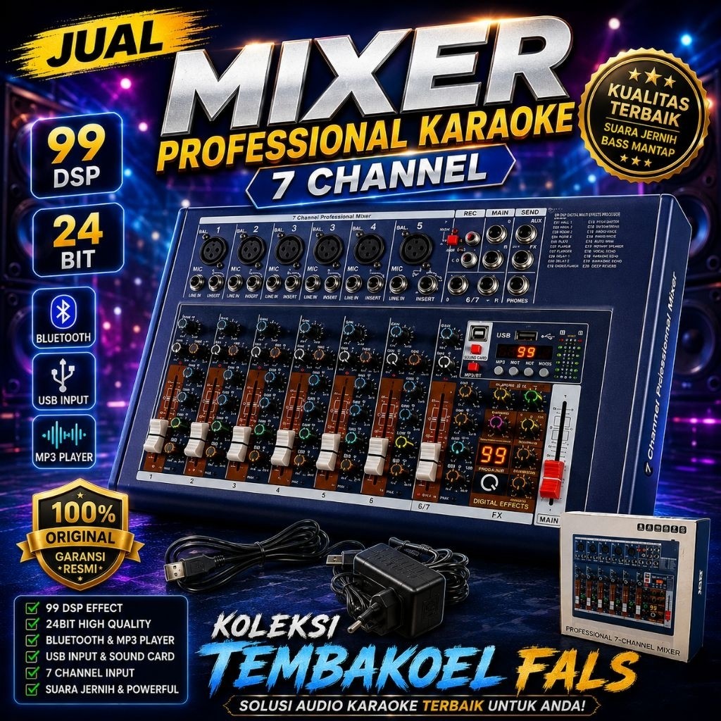Bomge Mixer Professional Karaoke F7 Pro 7 Channel 99 DSP 24bit Koleksi Tembakoel Fals