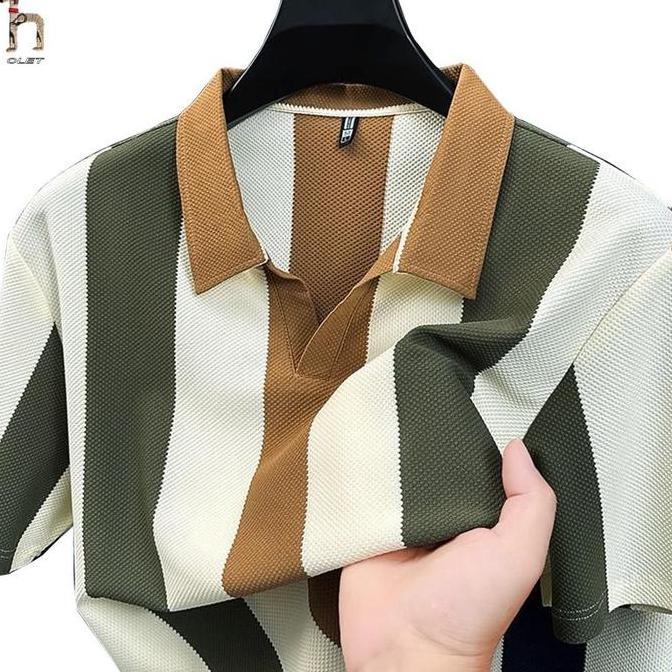 Olet Polo Shirt Pria Kaos Polo Garis Kemeja POLO Bergaris Vertikal Premium dengan Desain Garis Verti