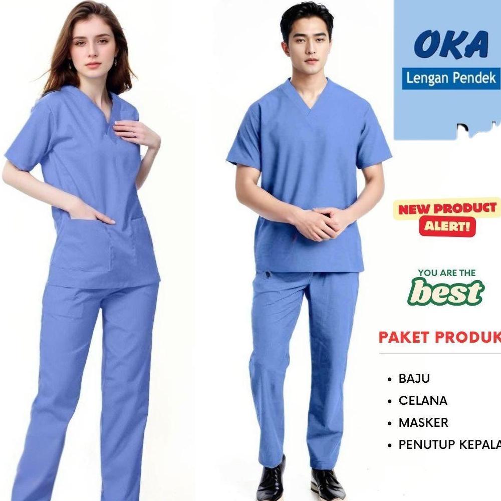 Setelan Baju Jaga Perawat Scrub Medis Premium - Baju OK Jaga Dokter Seragam Medis Katun S-XXL