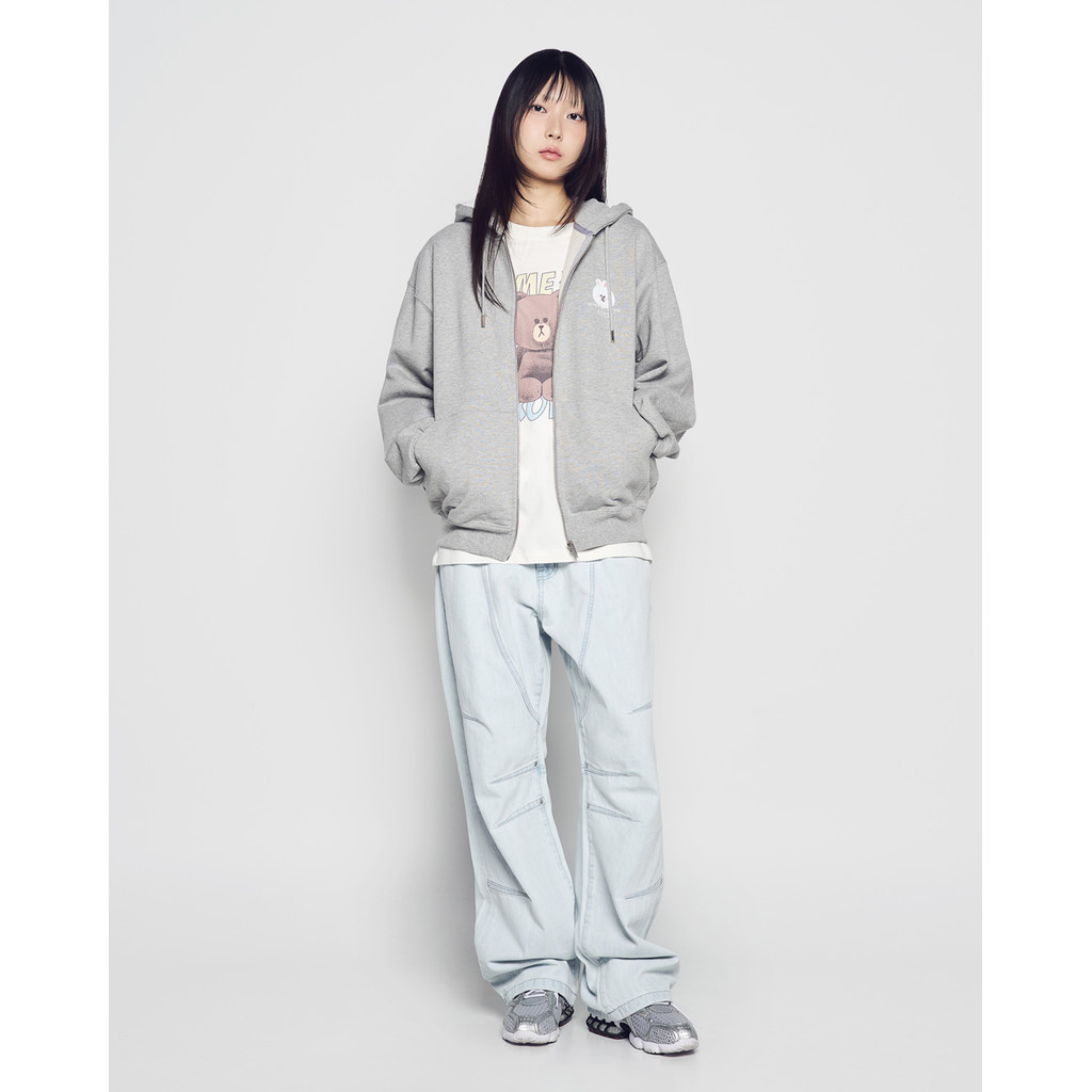 ADLV Basic Logo With LINE FRIENDS Hoodie Zip Up Melange - Jaket Resleting Classic Fit Unisex acme de