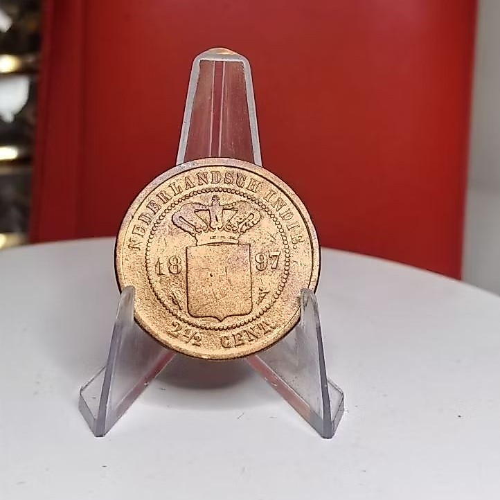 Benggol 2,5 cent Tahun 1897 detail depan bagus belakang aus tahun tua dan langka