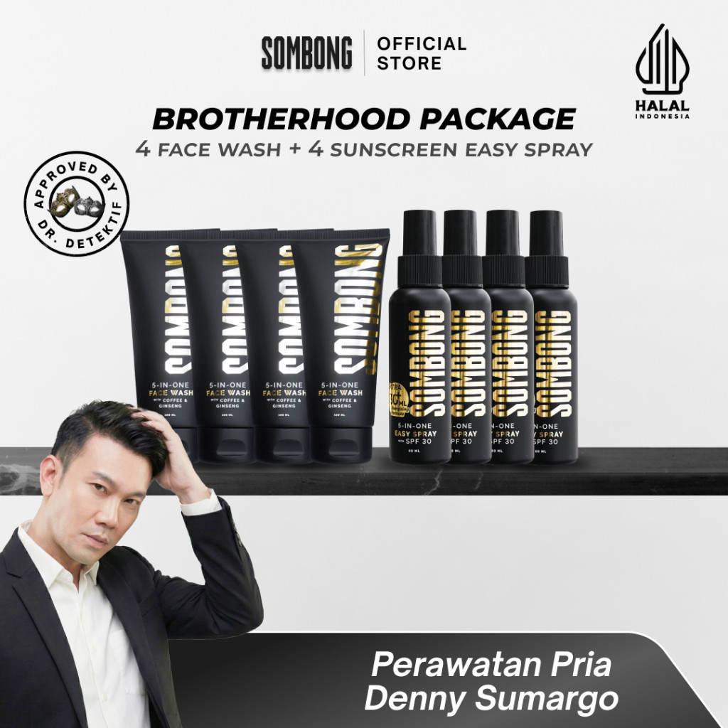 SOMBONG Paket Brotherhood Ganteng Ga Ribet 5-in-1 Face Wash Pria + Sunscreen Spray SPF 30 Sunscreen 