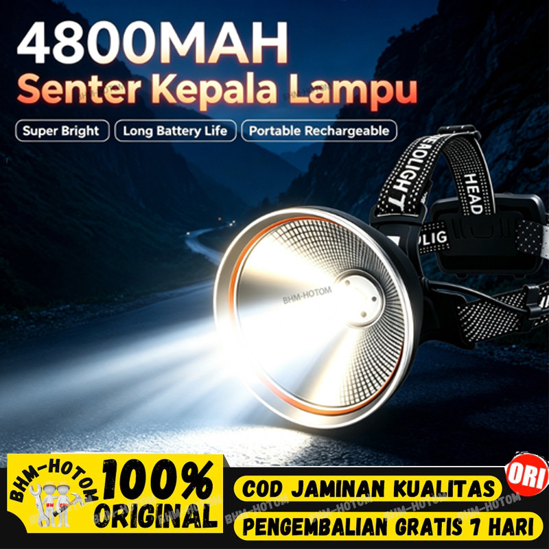 Senter Kepala Lampu 4800MAH Cahaya Kuning Lampu Cahaya Putih Rechargeable Original Lampu USB Jumbo C