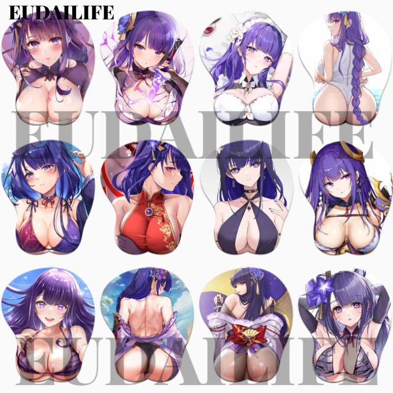 Raiden Shogun Baal Genshin Impact 3D Mouse Pad Hand Wrist Rest Mousepad Silicone Breast Oppai Soft M