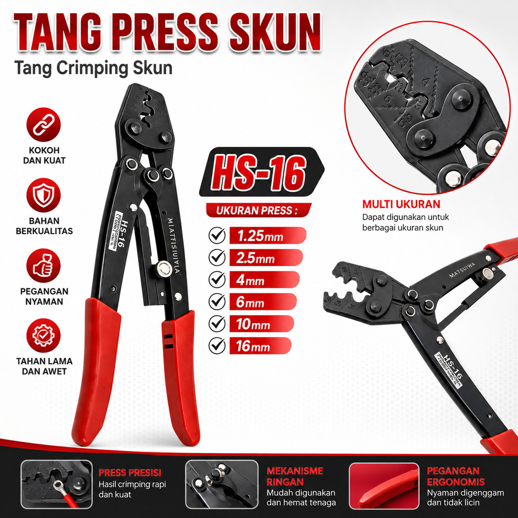 Tang Press Skun HS-16 1.25mm-16mm / Tang Crimping Skun HS/SB16 / Tang Press Kabel Skun