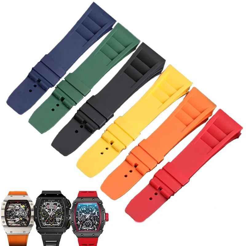 25mm Red Black Green Gray Blue Yellow Orange Rubber Watband For Riard Mille wat strap for RM011 Mill
