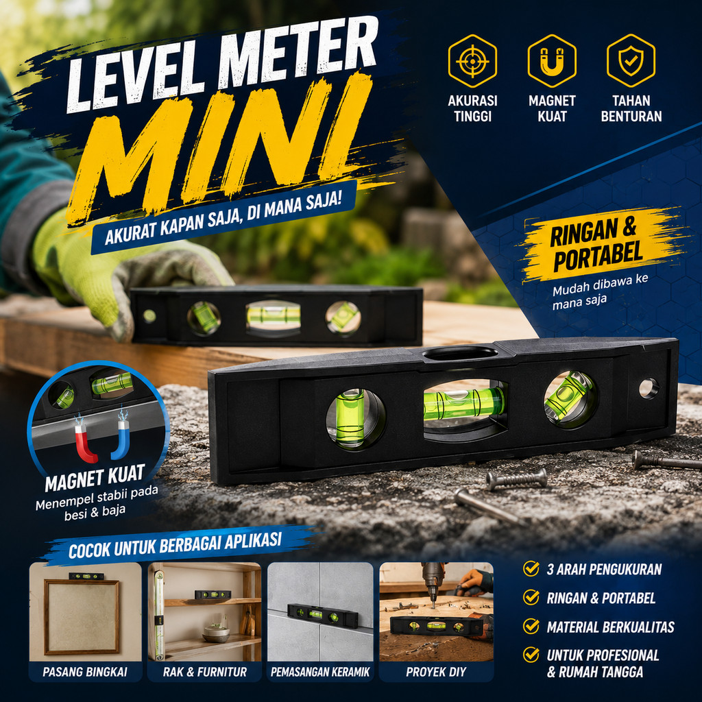 Waterpas Magnet Torpedo Mini Alat Ukur Keseimbangan Horizontal Vertikal Kelurusan Dinding Lantai Mej