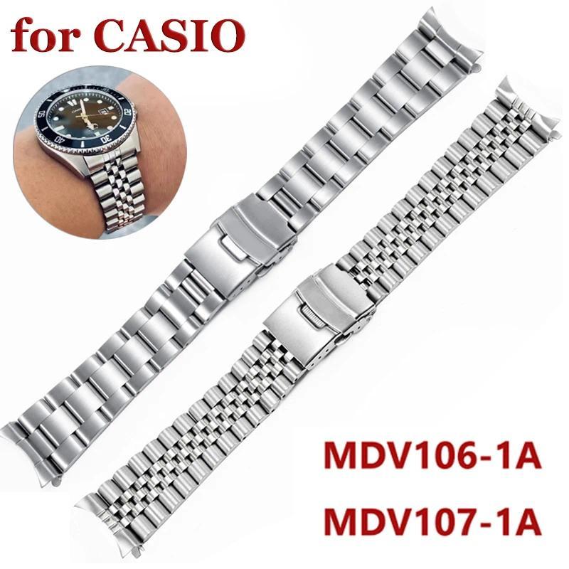 22mm MDV106 Watch Band ving Watch Bracelet for Casio  MDV-106 MDV-107 Metal Wrist Band Silver Steel 