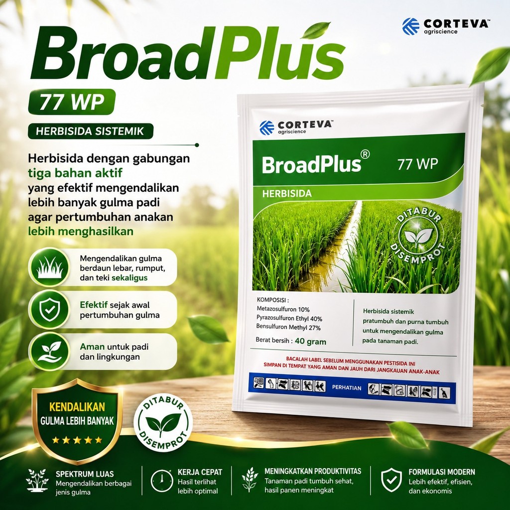 Herbisida BROADPLUS 77 WP 40 Gram Corteva - Obat Racun Rumput Padi Selektif Pengganti Ally Plus
