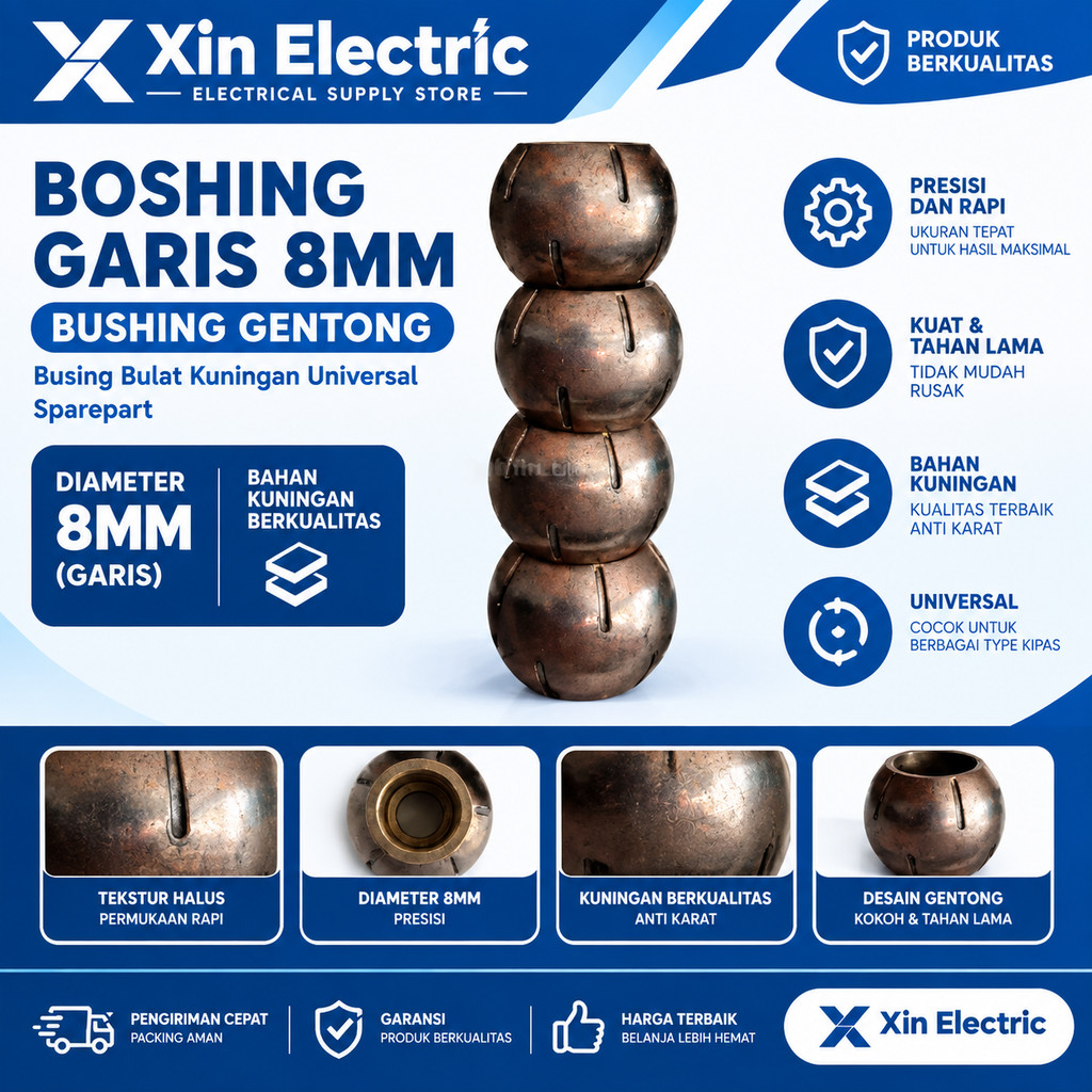 Bushing Dinamo Kipas Angin Boshing Garis 8mm Kuningan untuk Cosmos Miyako Maspion