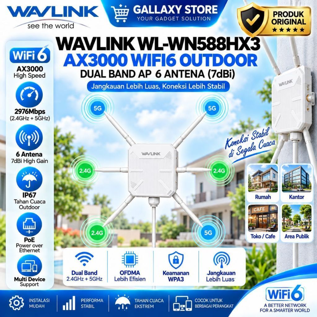 WAVLINK WL-WN588HX3 AX3000 WIFI6 OUTDOOR DUAL BAND AP G ANTENA SINYAL STABIL