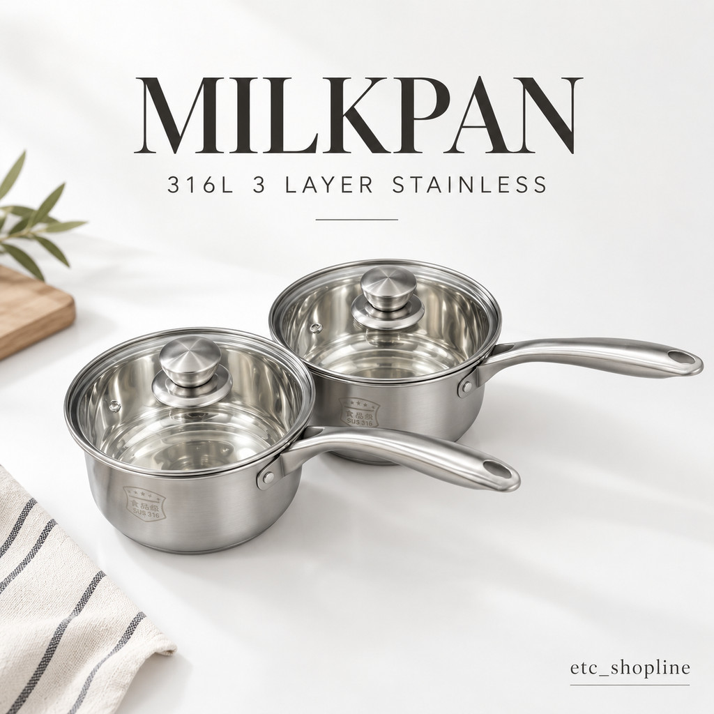 Milk Pan 316L 3 Layer Stainless Thick | Panci Masak Goreng Stainless Steel Tebal Gagang Panjang