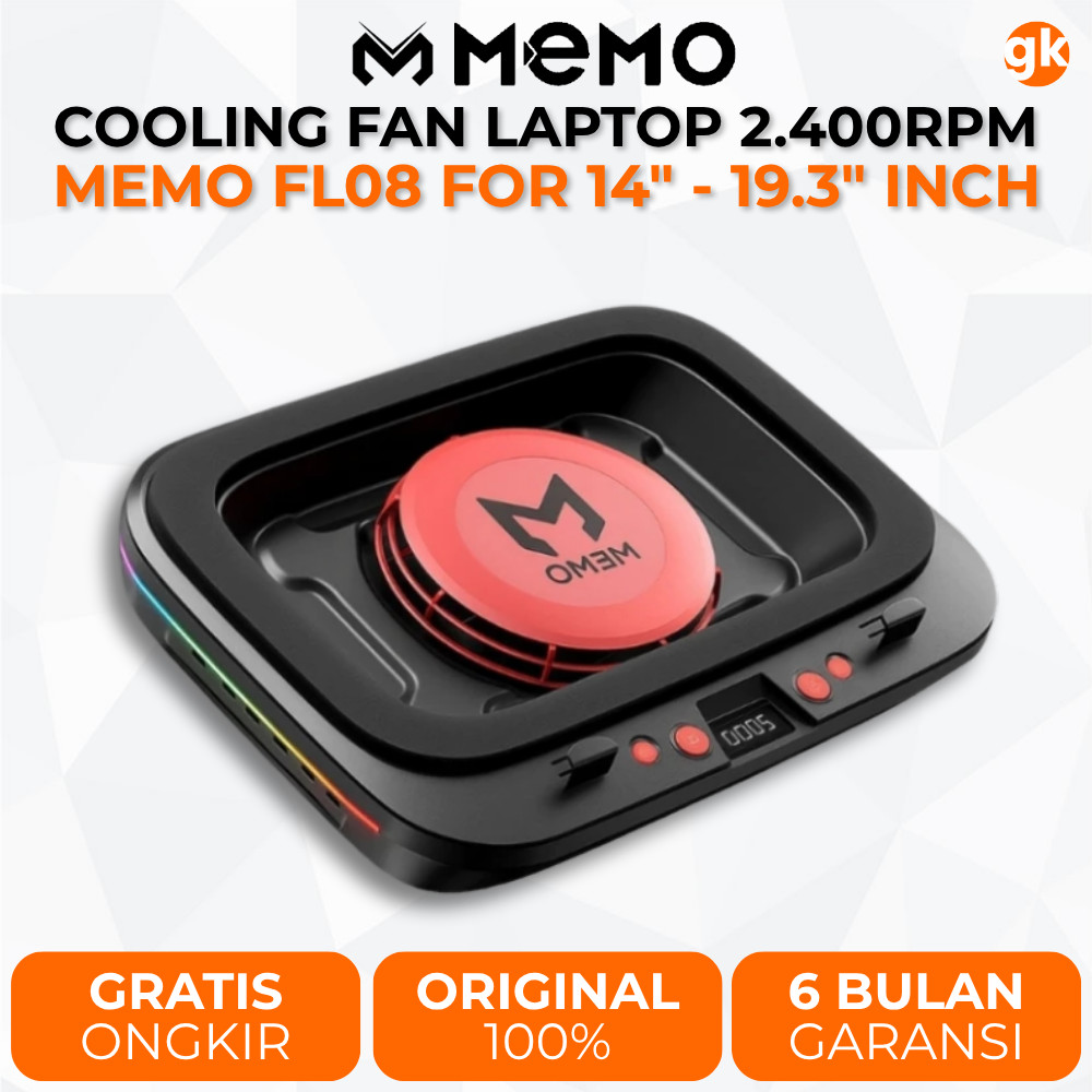 MEMO FL08 Cooling Fan Laptop Pad Cooler 2400RPM Turbo Compressed Air Stand Peninggi Laptop