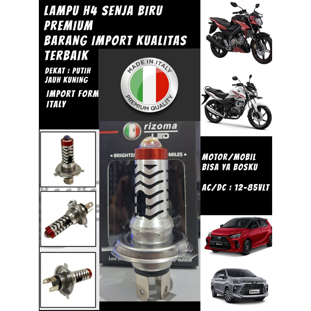 LAMPU DEPAN MOTOR-MOBIL H4 Premium High Quality Laser Senja Biru Bohlam Depan H4 Laser Vixion Univer
