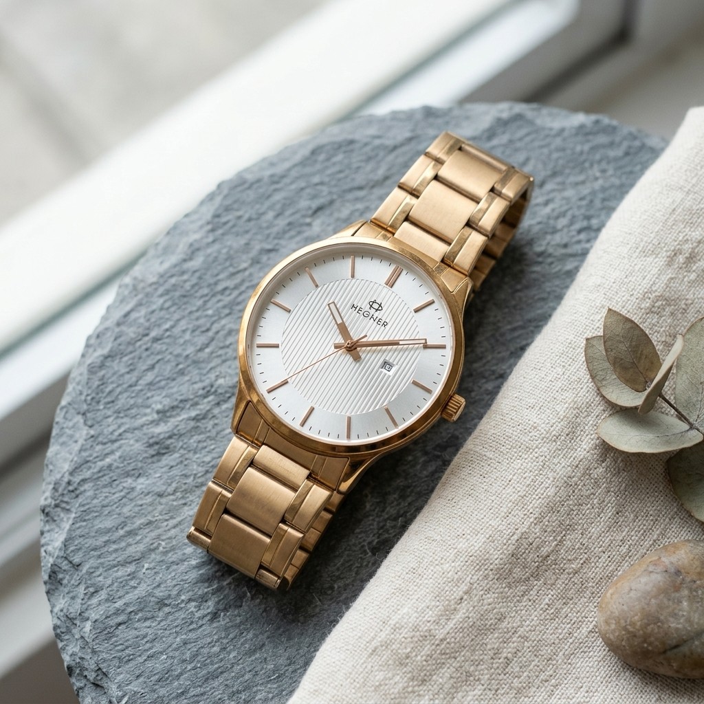 Jam Tangan Pria HEGNER HW 5050G Analog Full Stainless Steel Rosegold