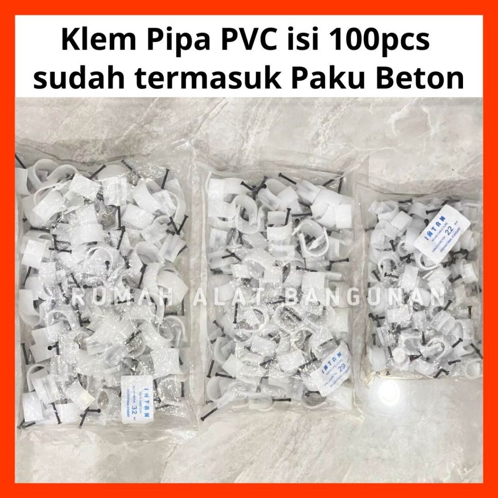 Klem Pipa PVC 1/2" isi 100pcs Termasuk Paku Beton Kleman Kabel Plastik Klem Paralon