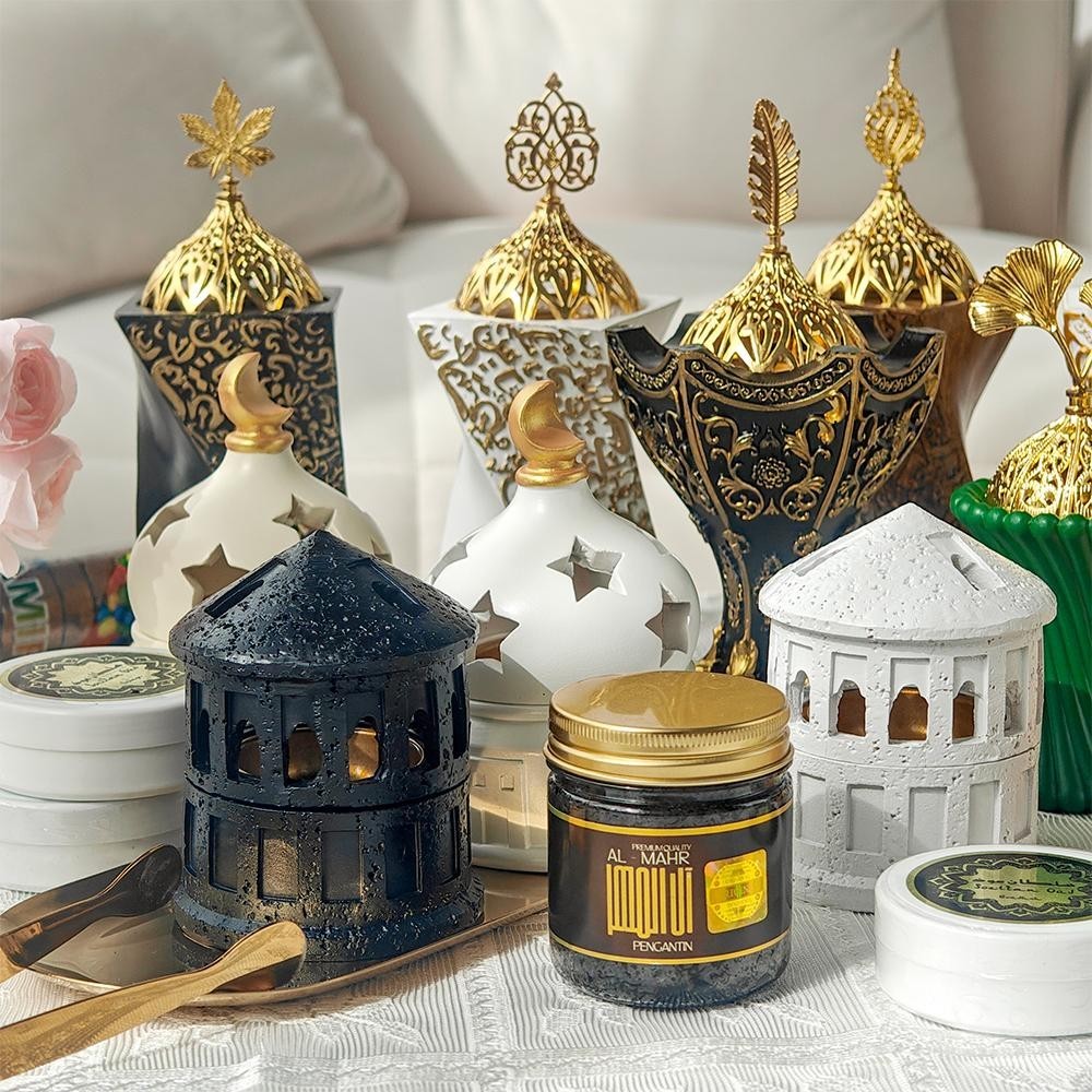 Mabkhara Bukhur Arab Tempat Tempat Dupa Mewah Tungku Dupa Alat untuk Hiasan dan Meditasi