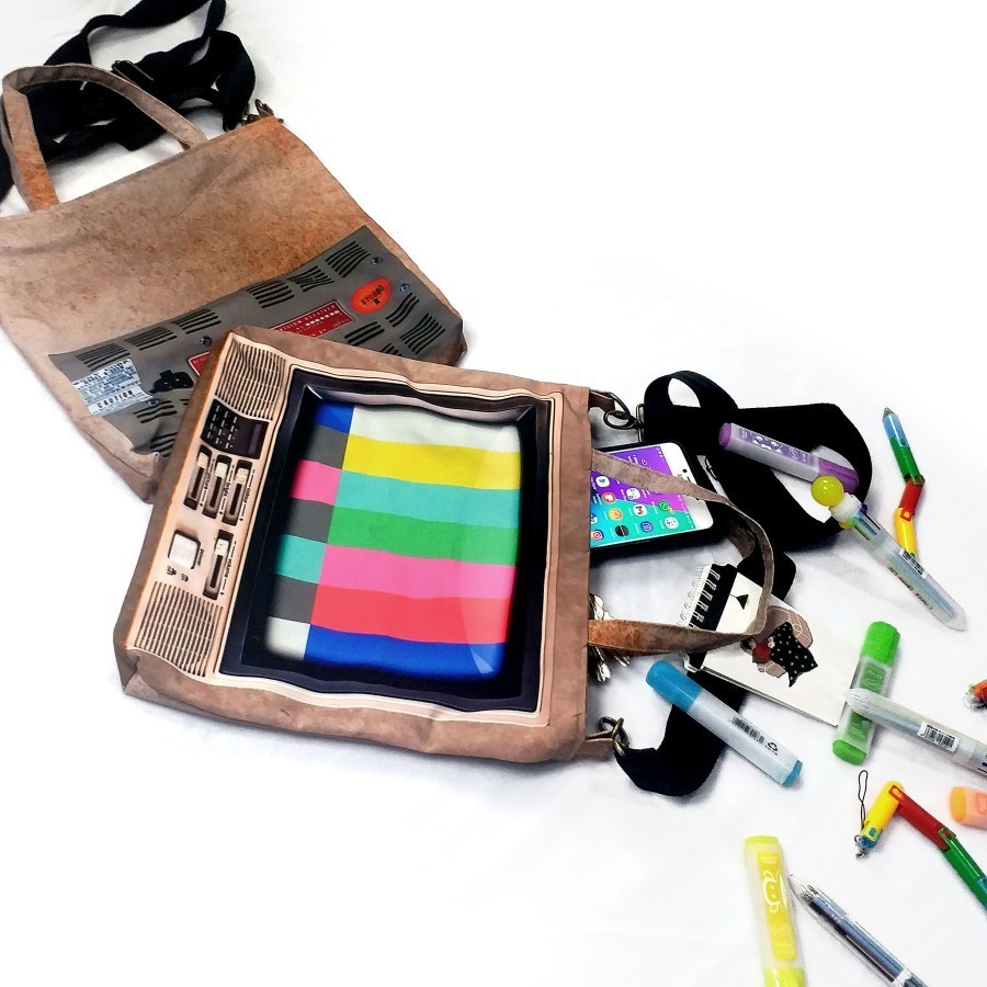 Terlaris  - Mall [Limited Stok] Tas Totebag Combo Bahu Selempang Vintage TV Televisi Kuno Jadul Unik