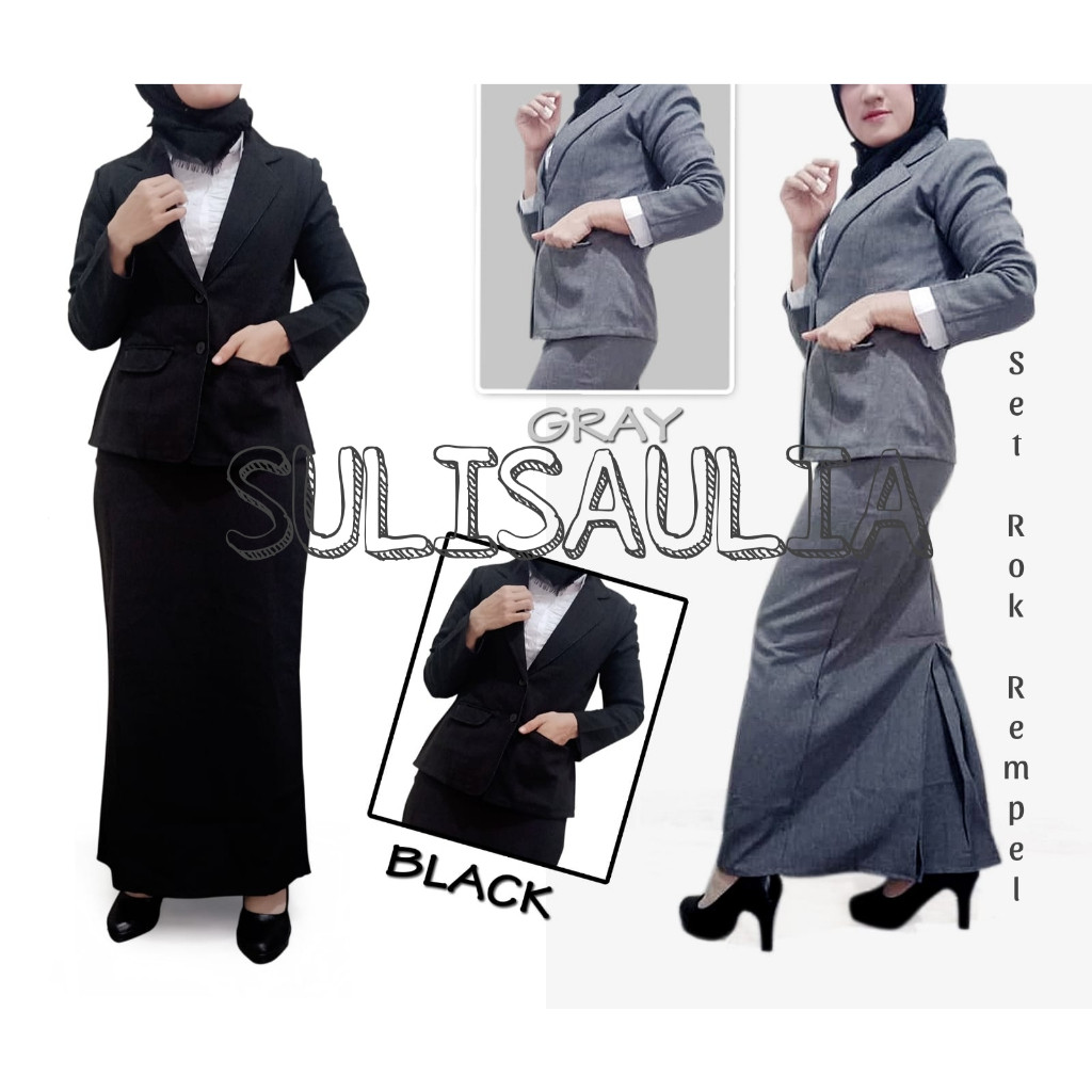 BRIGIXSHOP One Set Setelan Blazer Rok Span Rempel Wanita Panjang Stelan Jas kerja kantor polos Cewe 