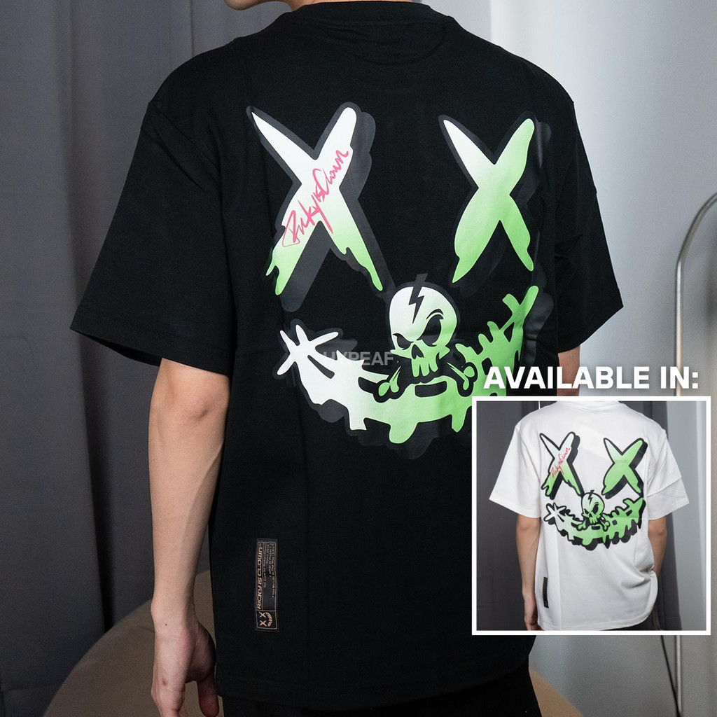 RIC Ricky Is Clown Fluorescent Skill Ripped Smiley Face Short Sleeve Tee [100% Authentic]