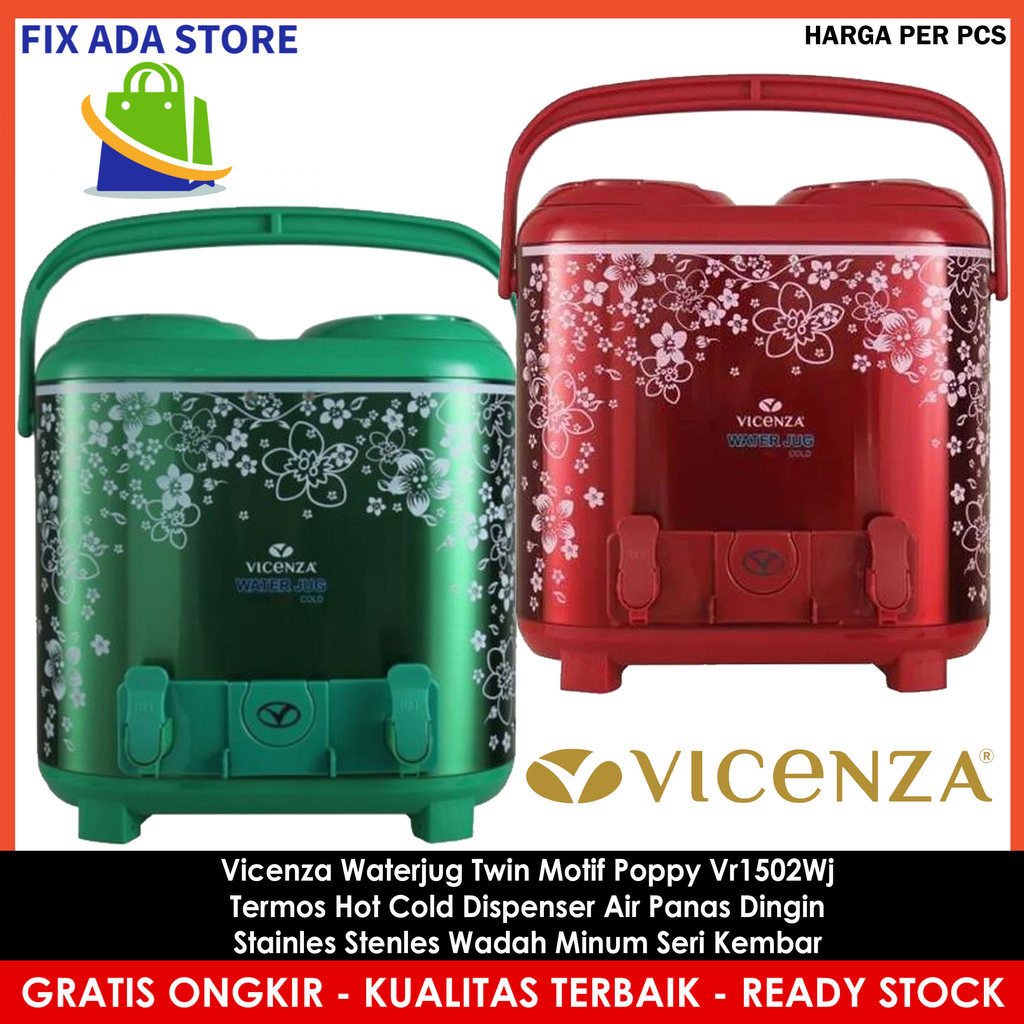 Vicenza Dispenser Air Panas Dingin Termos WaterJug Twin 15 Liter Vr 1502 Wj Stainles Wadah Aer Seri 