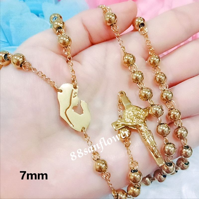 VIRAL  ROSARIO TITANIUM GOLD SILVER Kalung Rosario Bunda Maria St Benedict Katolik Medali Wasiat DIS