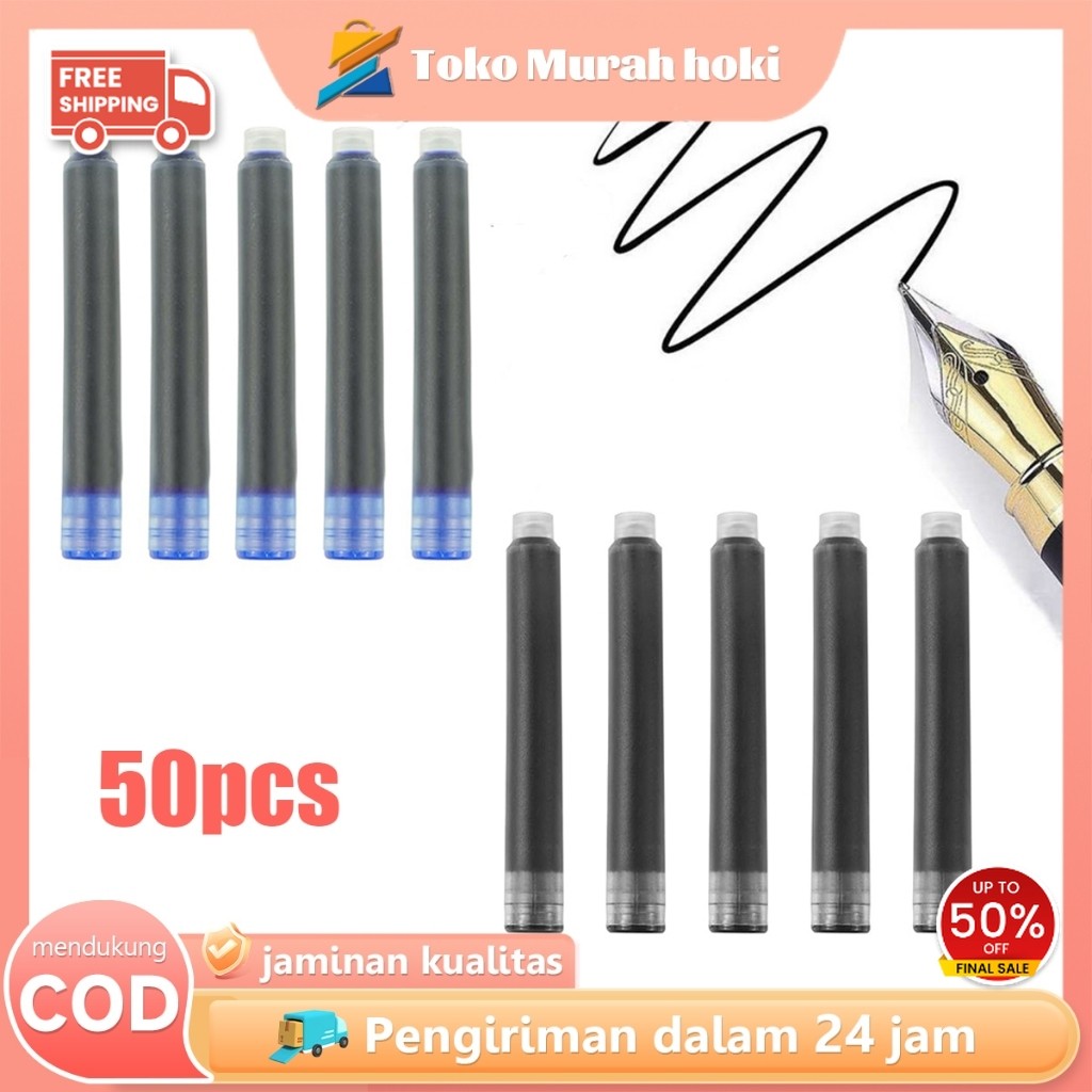 Refill Pulpen Fountain 50pcs Isi Ulang Tinta Pena Fountain Pen Refill Hitam Biru Tinta Isi Ulang