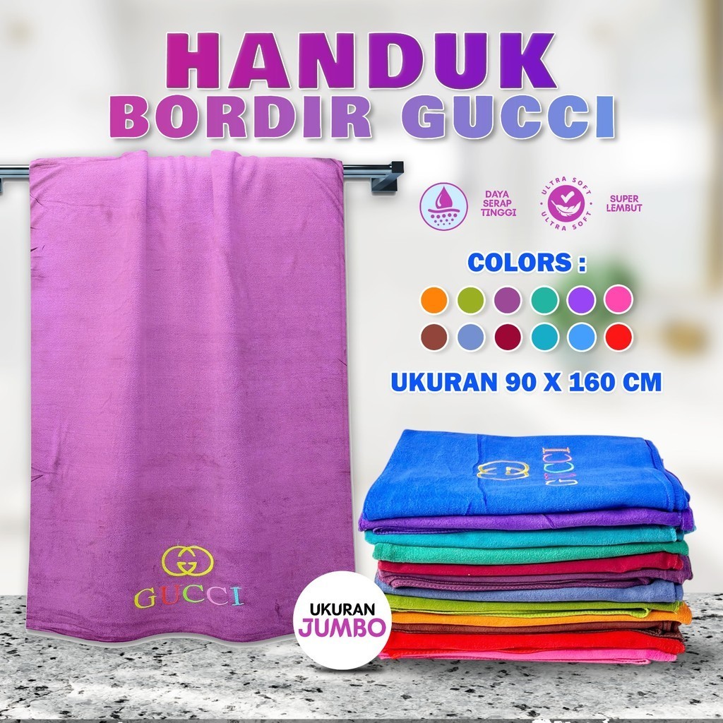 Handuk Mandi Bordir Premium Handuk Jumbo Halus 90x160cm Towel Polyester Daya Serap Tinggi Motif Pari