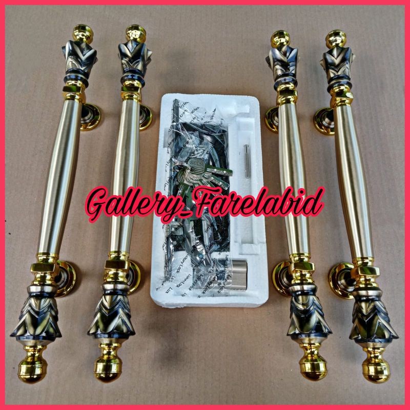 Handle Pintu Rumah Kuningan 46 Cm Set Kunci Gagang Pintu Antik Set Body Pelor Pegangan Pintu Kupu Ta