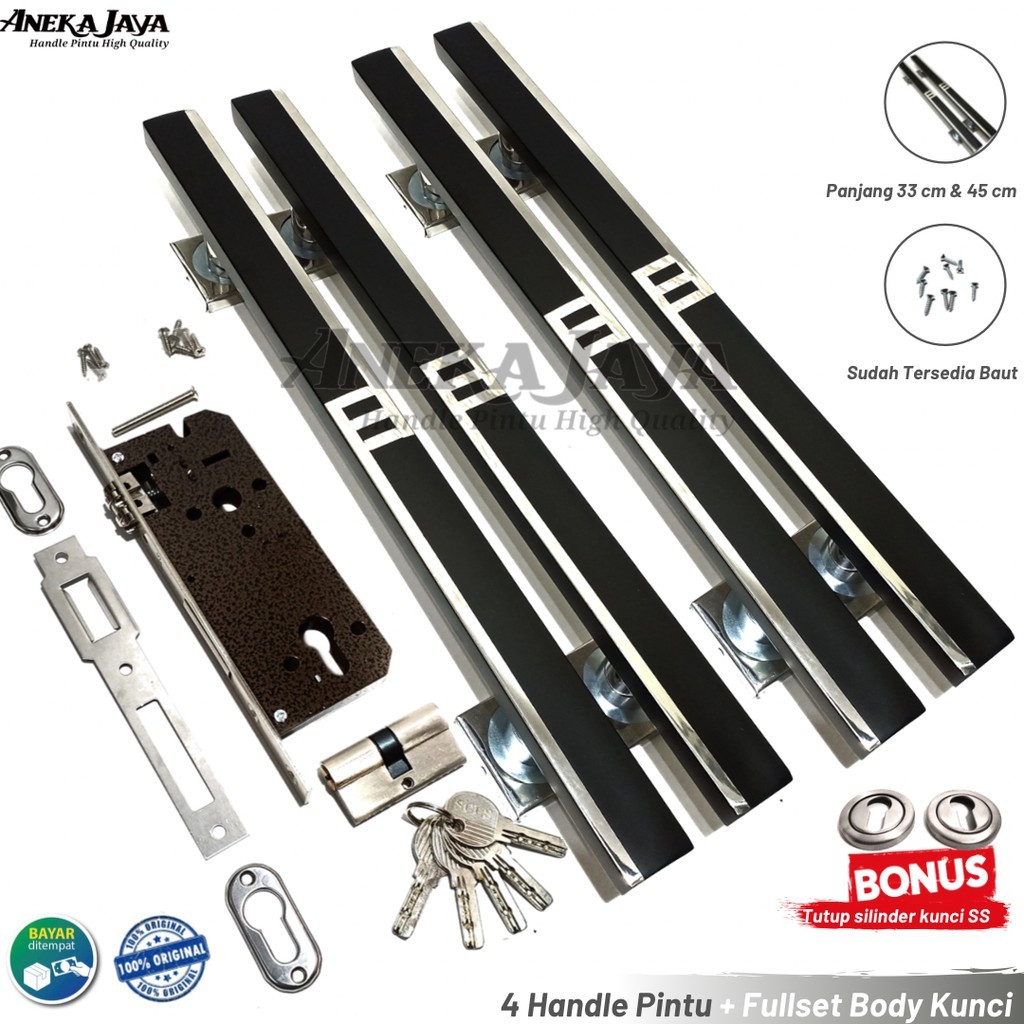 Handle set kunci Pintu kupu tarung daun pintu 2 panjang 33 cm & 45 cm hitam Gagang Pintu rumah murah