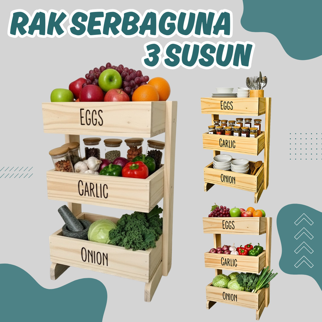 RAK BUMBU SAYUR 3 SUSUN BAHAN KAYU JATI BELANDA