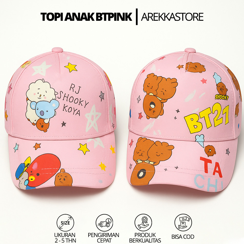 TOPI ANAK SHOOKY KOYA BTPINK  | Topi Perempuan Lucu Karakter Warna Pink Untuk Anak Usia 2–5 Tahun