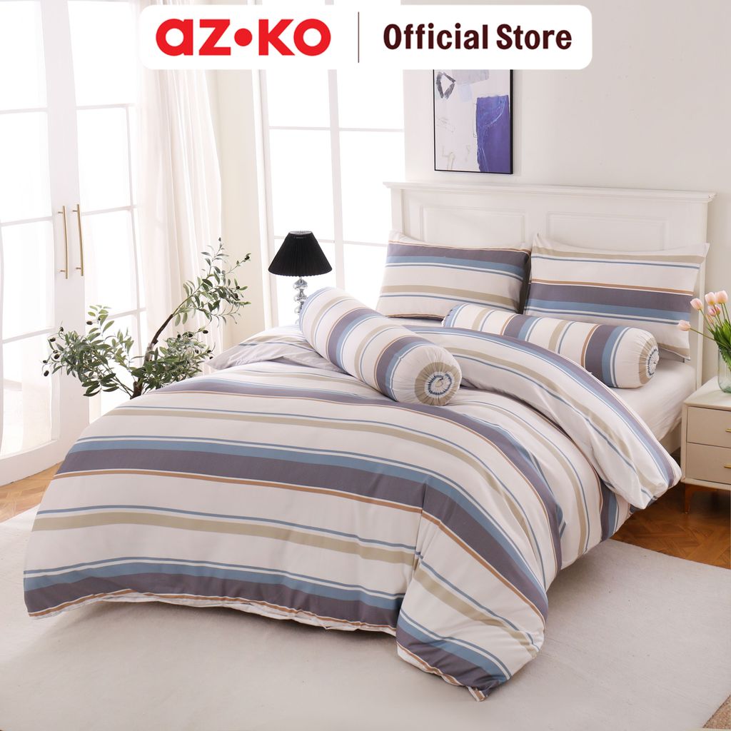 AZKO Sleeplite 120X200 cm Set 4 Pcs Seprai Single Microfiber Stripe Eben Sprei Seprei Sprai Sepray B
