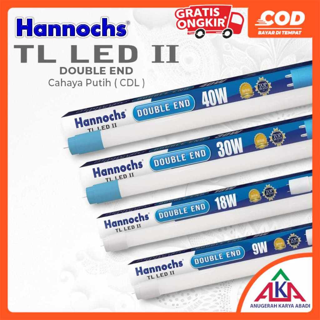 HANNOCHS Lampu Neon TL LED II Dua Sisi Double Ended 9W 18W 30W 40W CDL Cahaya Putih Cool Daylight SN